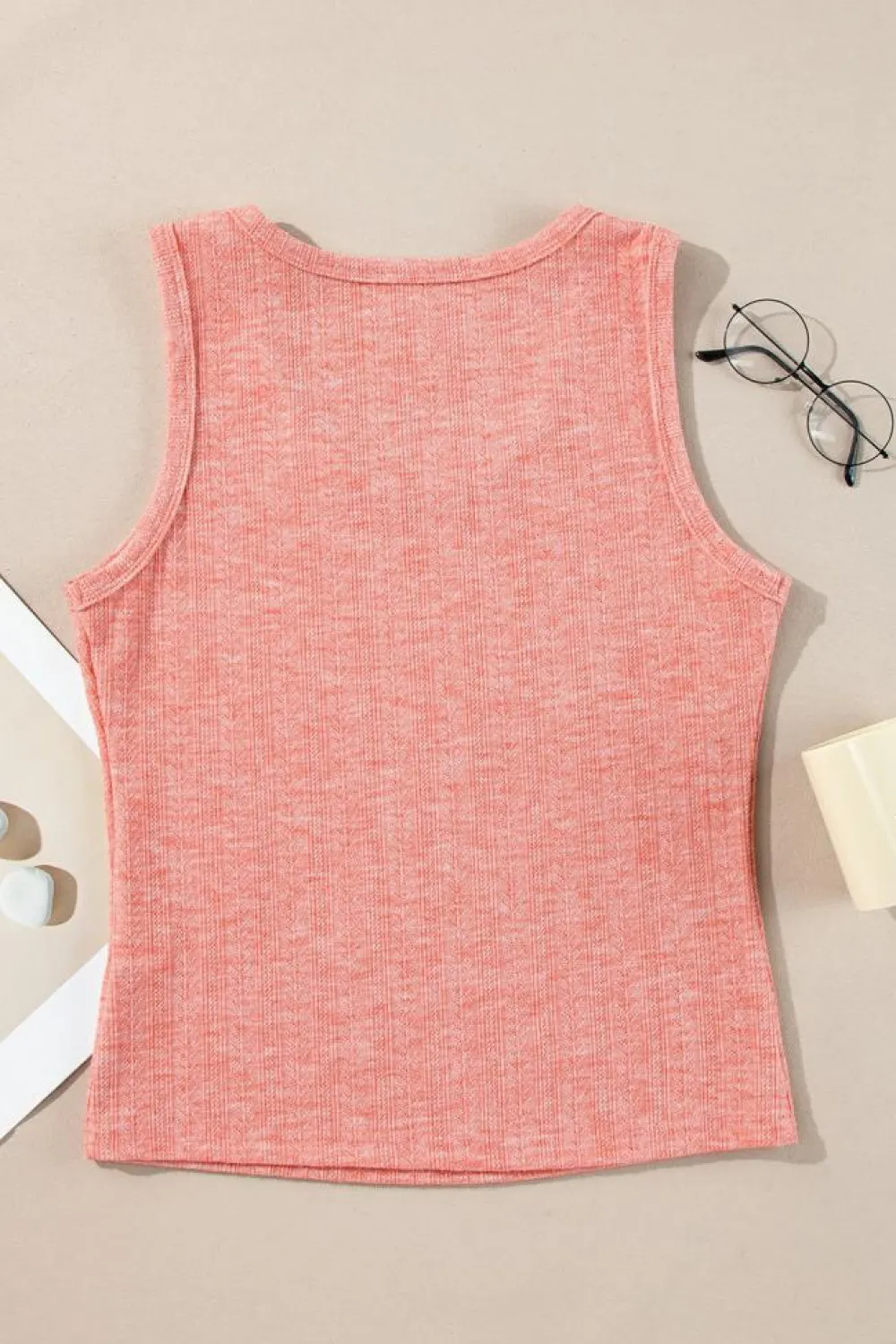 Hot Dear-Lover Solid Color Textured U Neck Slim Tank Top Fushia