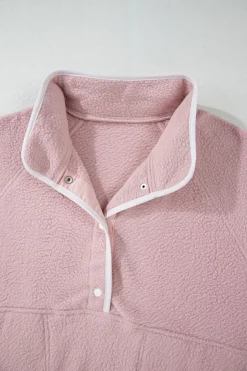 Online Dear-Lover Stand Neck Half Button Zip Pocket Plush Sweatshirt Fushia