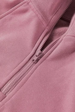 New Dear-Lover Zipped Neck Pullover Drop Shoulder Sweatshirt Fushia