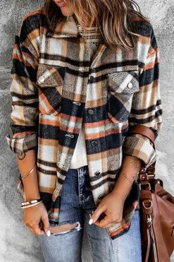 Discount Dear-Lover Geometric Plaid Print Pocketed Shacket Blue