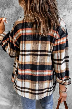 Discount Dear-Lover Geometric Plaid Print Pocketed Shacket Blue