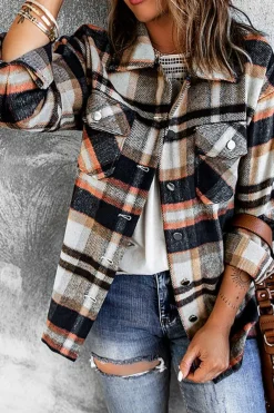 Discount Dear-Lover Geometric Plaid Print Pocketed Shacket Blue
