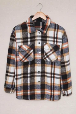 Discount Dear-Lover Geometric Plaid Print Pocketed Shacket Blue