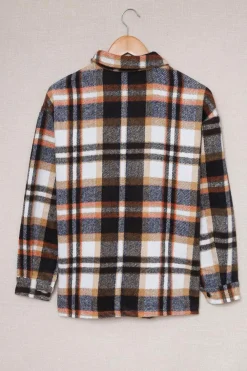 Discount Dear-Lover Geometric Plaid Print Pocketed Shacket Blue