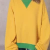 Fashion Dear-Lover Color Block Patch Drop Shoulder Oversized Sweatshirt Ginger