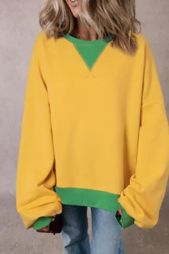 Fashion Dear-Lover Color Block Patch Drop Shoulder Oversized Sweatshirt Ginger
