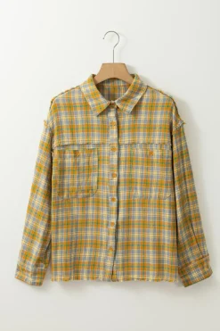 Best Dear-Lover Plaid Embroidery Patch Button-Down Shacket Ginger
