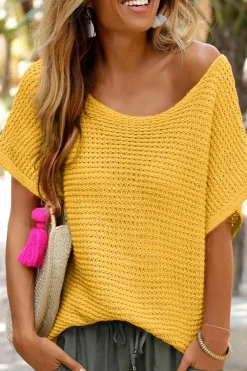 Outlet Dear-Lover Solid Loose Knit Short Dolman Sleeve Sweater Ginger