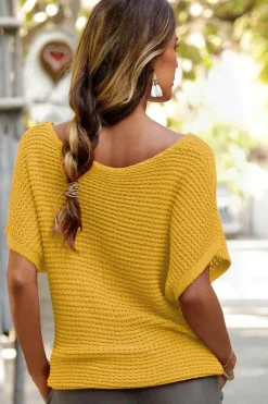 Outlet Dear-Lover Solid Loose Knit Short Dolman Sleeve Sweater Ginger
