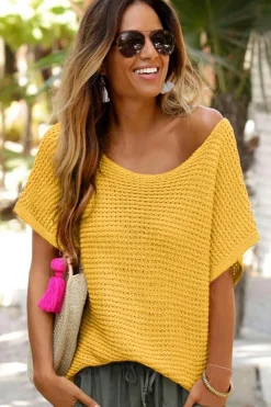 Outlet Dear-Lover Solid Loose Knit Short Dolman Sleeve Sweater Ginger
