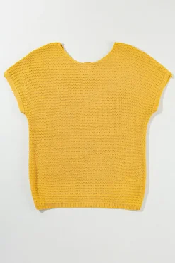 Outlet Dear-Lover Solid Loose Knit Short Dolman Sleeve Sweater Ginger