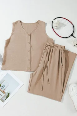 Outlet Dear-Lover Buttoned Vest Drawstring Wide Leg Pants 2pcs Set Goat