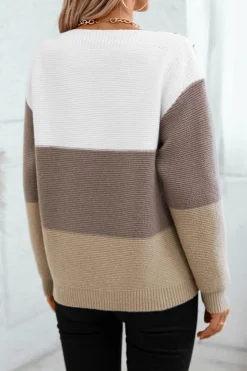 Sale Dear-Lover Colorblock Knitted Buttoned Shoulder Sweater Goat