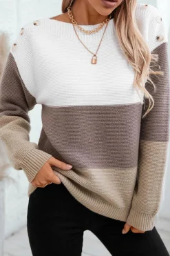 Sale Dear-Lover Colorblock Knitted Buttoned Shoulder Sweater Goat
