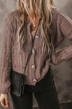 New Dear-Lover Cut Out Textured Knit Buttoned Cardigan Goat