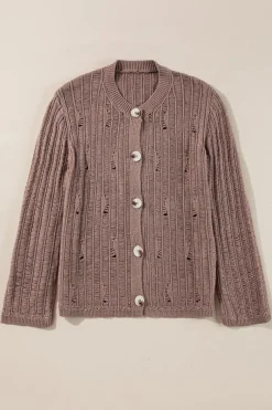 New Dear-Lover Cut Out Textured Knit Buttoned Cardigan Goat