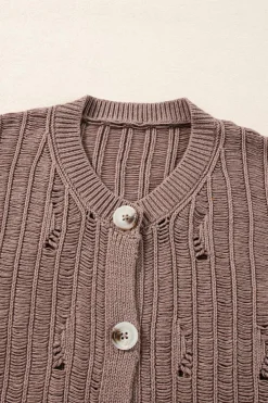 New Dear-Lover Cut Out Textured Knit Buttoned Cardigan Goat