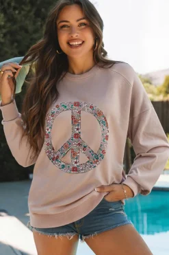 Sale Dear-Lover Floral Peace Symbol Drop Shoulder Sweatshirt Goat
