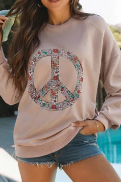 Sale Dear-Lover Floral Peace Symbol Drop Shoulder Sweatshirt Goat