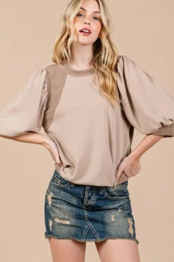 Outlet Dear-Lover Half Lantern Sleeve Solid Colour Pullover Top Goat
