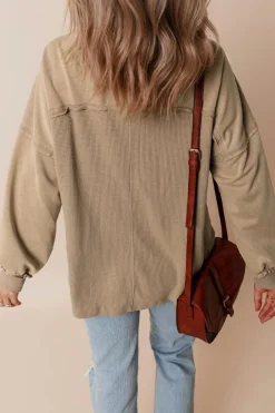 Best Dear-Lover Mineral Wash Textured Patchwork Loose Fit Shacket Goat
