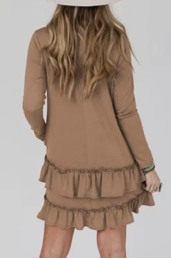 Fashion Dear-Lover Scoop Neck Tiered Ruffled Hem Long Sleeve Mini Dress Goat