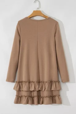 Fashion Dear-Lover Scoop Neck Tiered Ruffled Hem Long Sleeve Mini Dress Goat