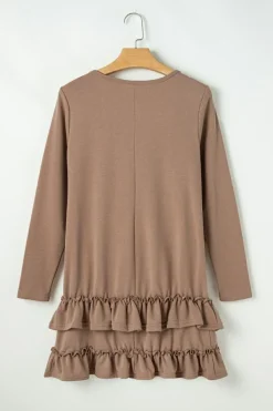 Fashion Dear-Lover Scoop Neck Tiered Ruffled Hem Long Sleeve Mini Dress Goat