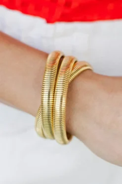Sale Dear-Lover 3 Layers Plated Chunky Alloy Bangle Gold