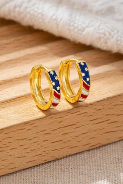 Outlet Dear-Lover American Flag Plated Alloy Hoop Earrings Gold