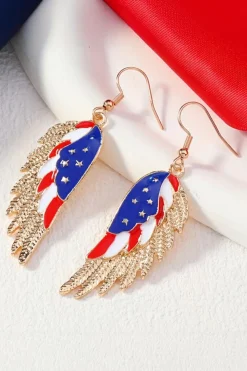 Best Dear-Lover American Flag Wing Shape Plated Alloy Hook Earrings Gold