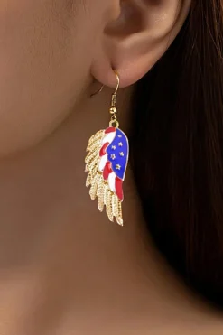 Best Dear-Lover American Flag Wing Shape Plated Alloy Hook Earrings Gold