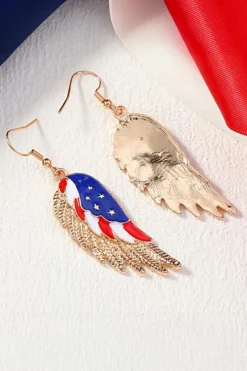 Best Dear-Lover American Flag Wing Shape Plated Alloy Hook Earrings Gold