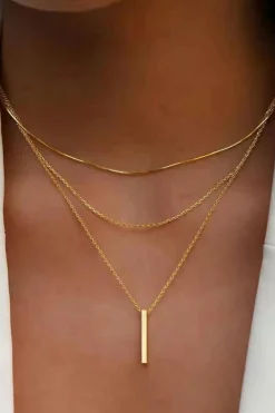 Clearance Dear-Lover Bar Pendant Layered Adjustable Chain Necklace Gold