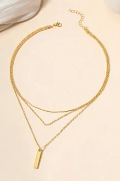 Clearance Dear-Lover Bar Pendant Layered Adjustable Chain Necklace Gold