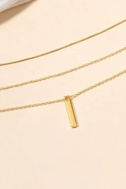 Clearance Dear-Lover Bar Pendant Layered Adjustable Chain Necklace Gold