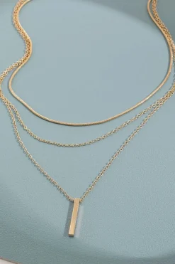 Clearance Dear-Lover Bar Pendant Layered Adjustable Chain Necklace Gold