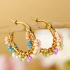 Sale Dear-Lover Beaded Flower Hoop Alloy Earrings Gold