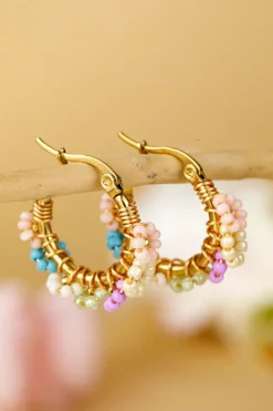 Sale Dear-Lover Beaded Flower Hoop Alloy Earrings Gold