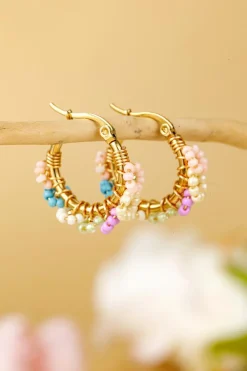 Sale Dear-Lover Beaded Flower Hoop Alloy Earrings Gold