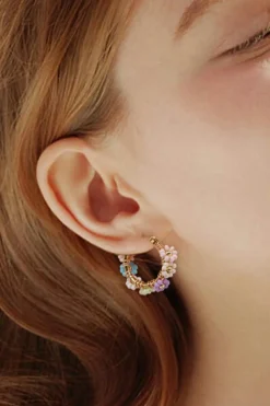 Sale Dear-Lover Beaded Flower Hoop Alloy Earrings Gold