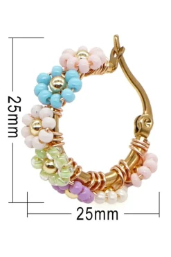 Sale Dear-Lover Beaded Flower Hoop Alloy Earrings Gold