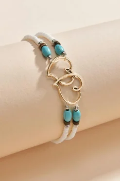 Outlet Dear-Lover Boho Heart Shape Turquoise Beaded Stretch Anklet Gold