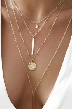 Sale Dear-Lover Boho Multi-layered Star Pendant Plated Necklace Gold