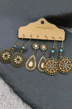 Hot Dear-Lover Boho Retro Hollow Dangle Earrings Set Gold