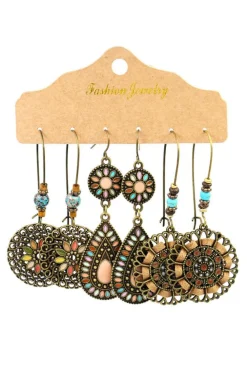 Hot Dear-Lover Boho Retro Hollow Dangle Earrings Set Gold