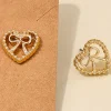 Fashion Dear-Lover Bow Decor Heart Shape Plate Alloy Stud Earrings Gold