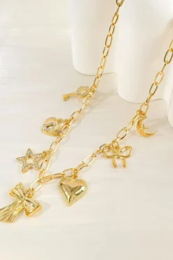 Discount Dear-Lover Bow Heart Star Key Charm Alloy Adjustable Chain Necklace Gold
