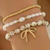 Outlet Dear-Lover Bow Knot Charm Beaded Triple Layer Bracelet Set Gold