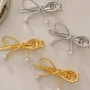 Clearance Dear-Lover Bow Knot Pearl Decor Plated Alloy Hair Clip Gold